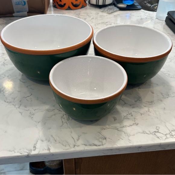 Lot of 3 Eddie Bauer Green Ceramic Bowls 10” 8.5” 7” - Picture 1 of 13